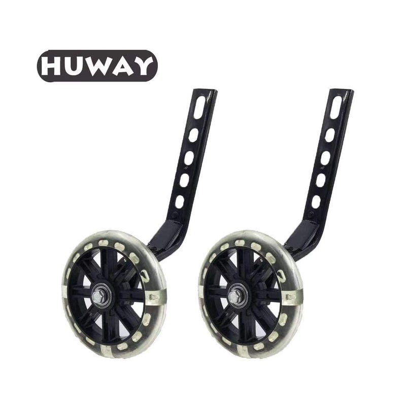 HUWAY training wheels flash mute wheel bicycle stabiliser mounted Kit compatible for bikes of 12 14 16 18 20 Inchï¼Œ 1 Pair (Black) - Image 2